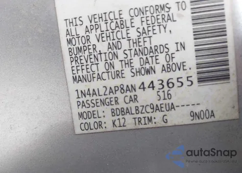 2010 Nissan Altima 2.5 S from USA, damaged, VIN 1N4AL2AP8AN443655